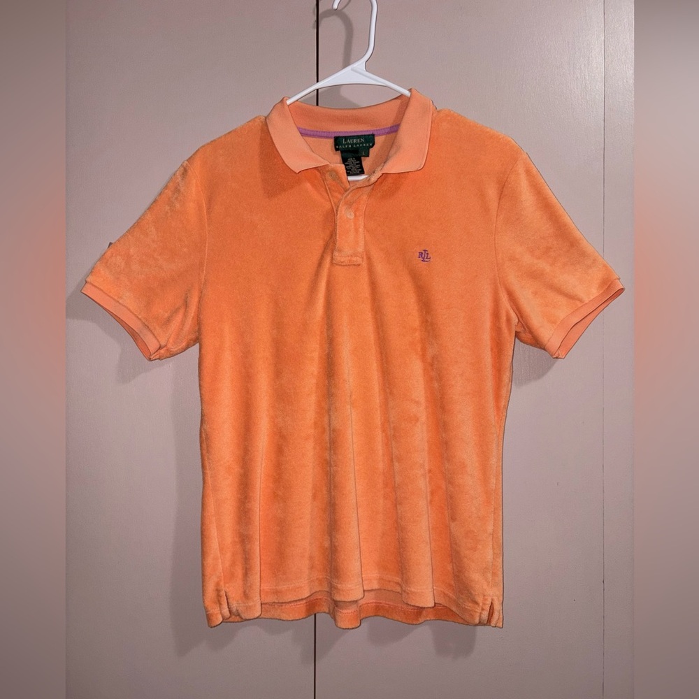 Ladies Lauren Ralph Lauren Peach Orange Terry Cloth Polo Size Large
